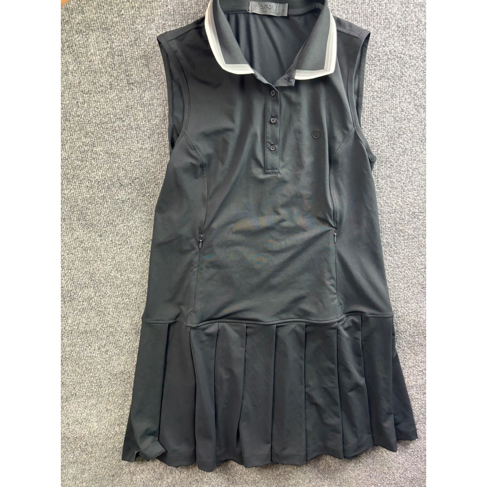 G/FORE Golf Dress Womens Medium Black Sleeveless Pleated Tipped Collar 68036